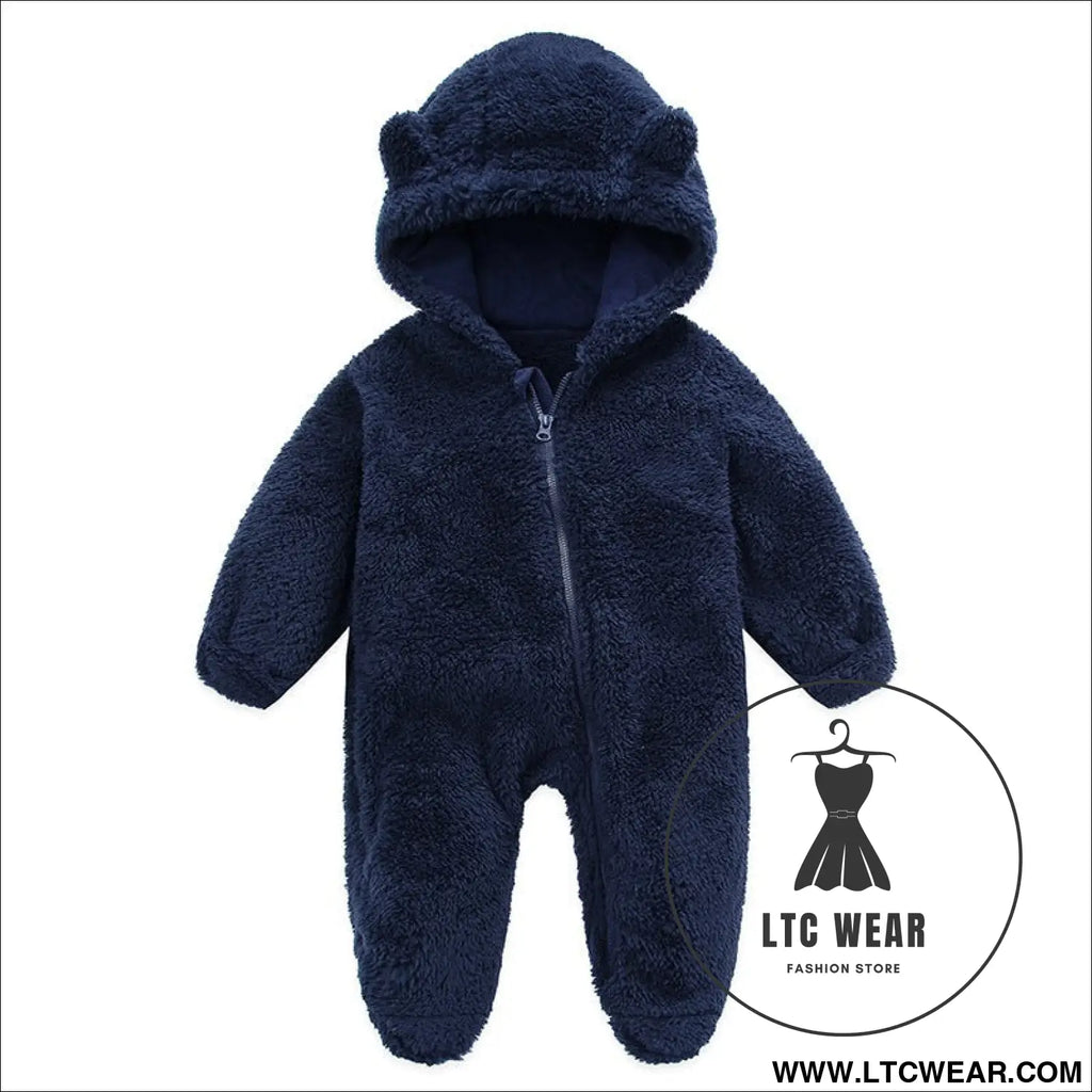 New baby open bag handbag feet flannel autumn winter one-piece crawling suit - navy blue / 3m