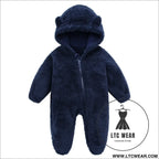 New baby open bag handbag feet flannel autumn winter one-piece crawling suit - navy blue / 3m