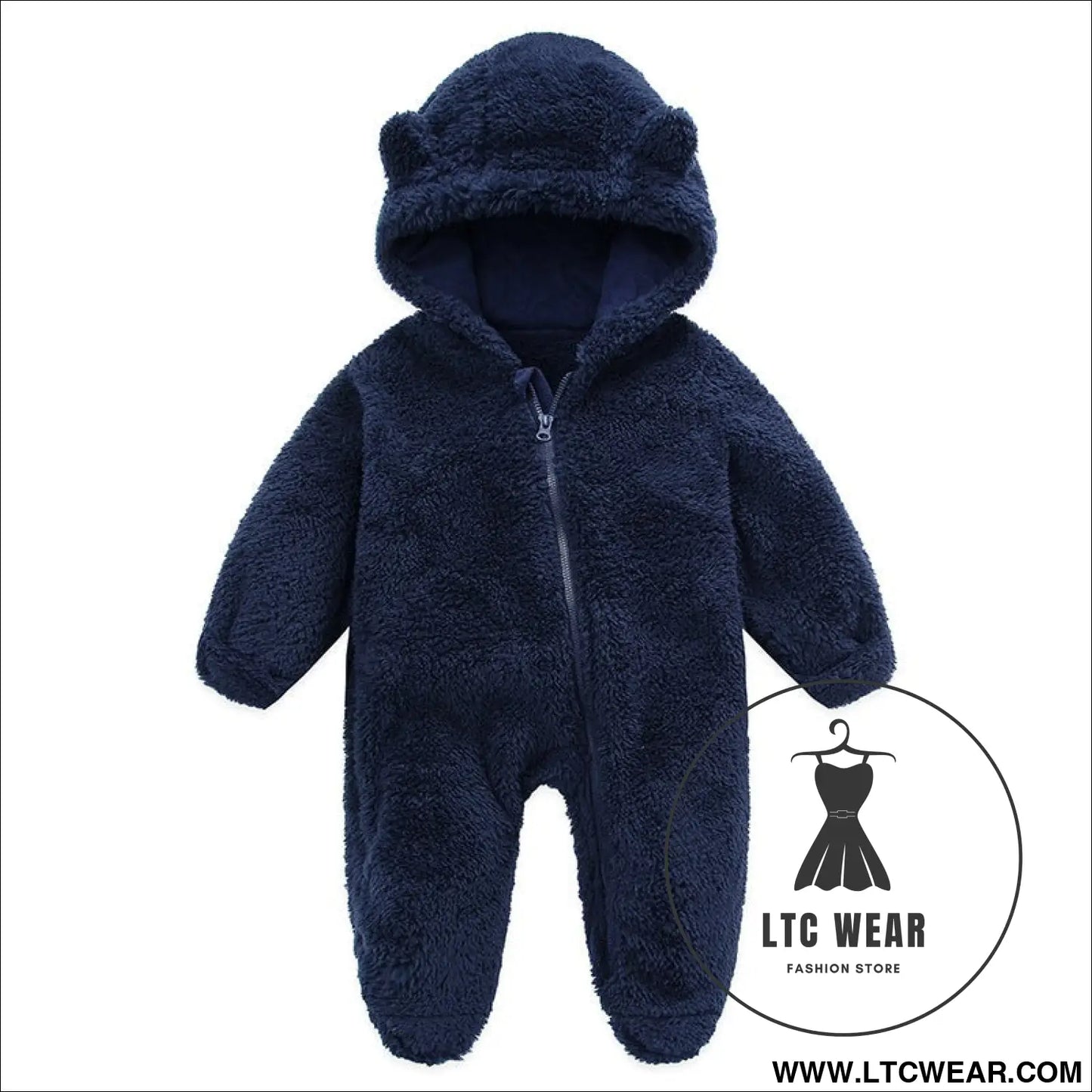 New baby open bag handbag feet flannel autumn winter one-piece crawling suit - navy blue / 3m