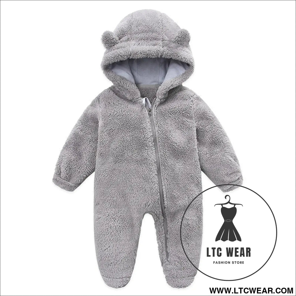 New baby open bag handbag feet flannel autumn winter one-piece crawling suit - grey / 3m
