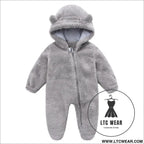 New baby open bag handbag feet flannel autumn winter one-piece crawling suit - grey / 3m