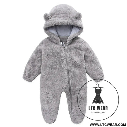 New baby open bag handbag feet flannel autumn winter one-piece crawling suit - grey / 3m