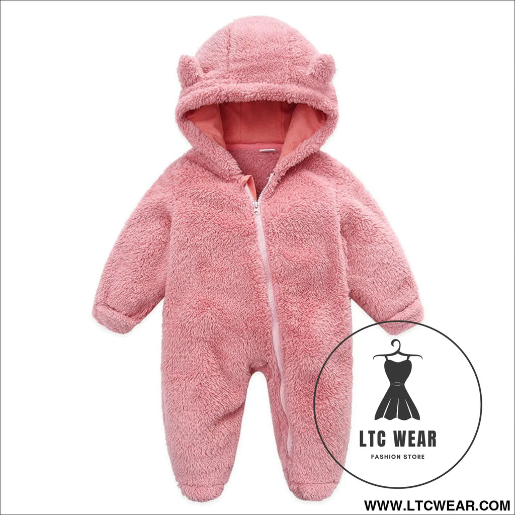 New baby open bag handbag feet flannel autumn winter one-piece crawling suit - pink / 3m