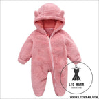 New baby open bag handbag feet flannel autumn winter one-piece crawling suit - pink / 3m