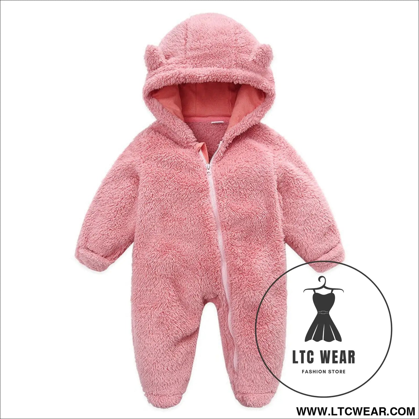 New baby open bag handbag feet flannel autumn winter one-piece crawling suit - pink / 3m
