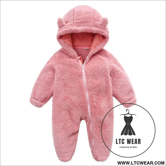 New baby open bag handbag feet flannel autumn winter one-piece crawling suit - pink / 3m