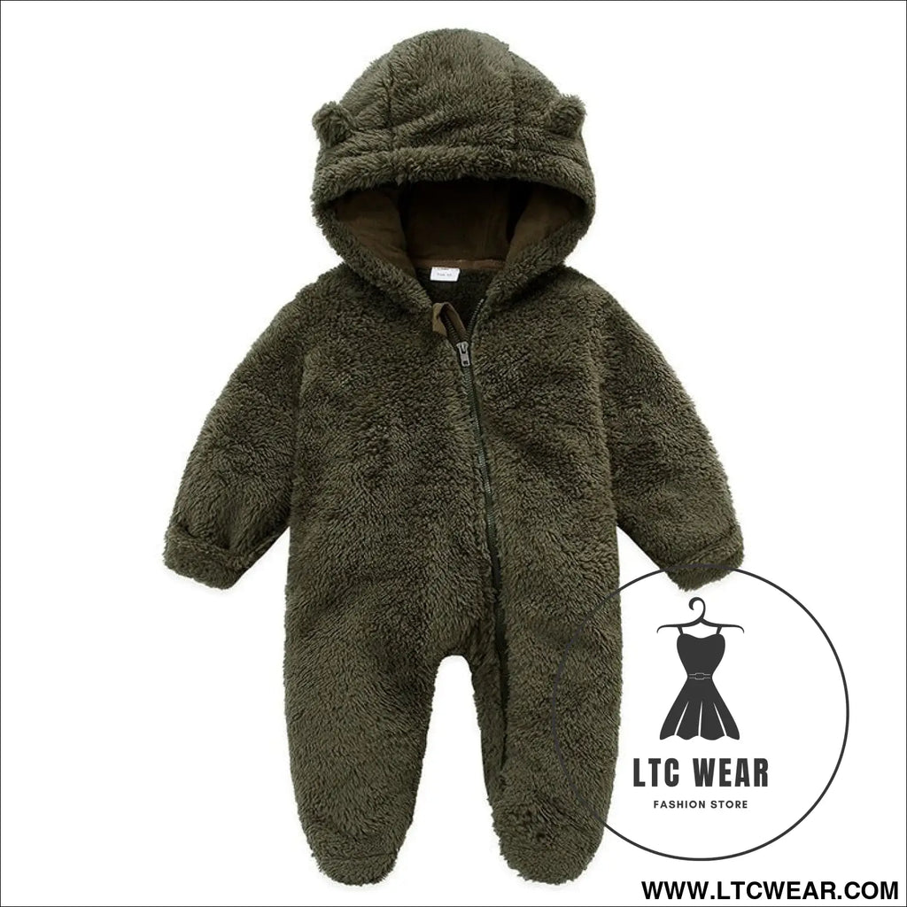 New baby open bag handbag feet flannel autumn winter one-piece crawling suit - army green / 3m