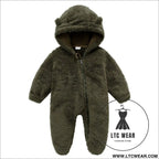 New baby open bag handbag feet flannel autumn winter one-piece crawling suit - army green / 3m
