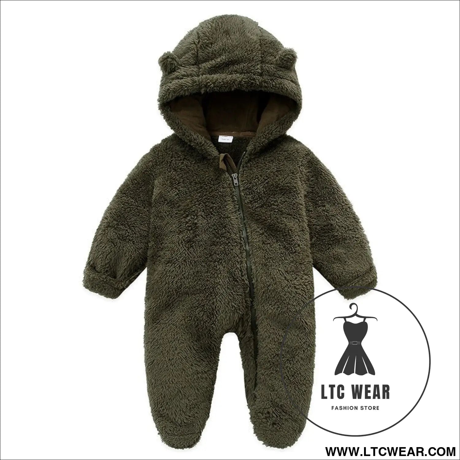 New baby open bag handbag feet flannel autumn winter one-piece crawling suit - army green / 3m