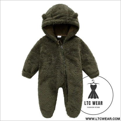 New baby open bag handbag feet flannel autumn winter one-piece crawling suit - army green / 3m