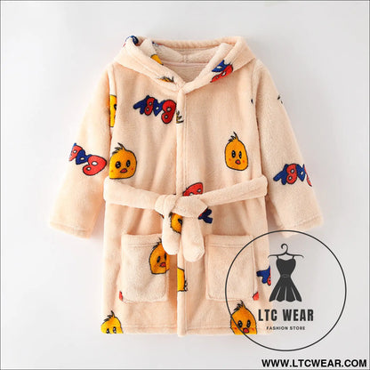 New children’s clothing home clothes male and female baby bathrobe cartoon flannel hooded children’s nightgown