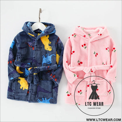 New children’s clothing home clothes male and female baby bathrobe cartoon flannel hooded children’s nightgown