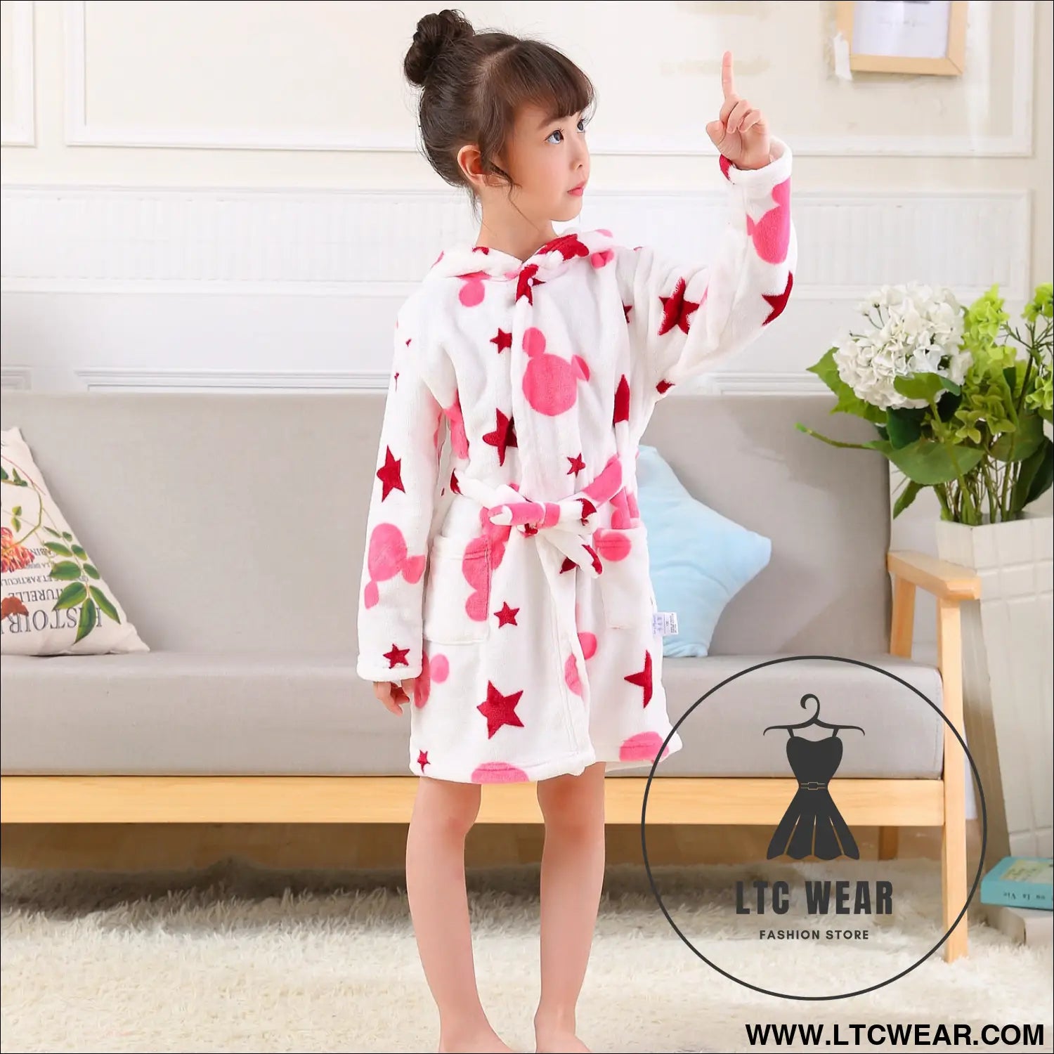 New children’s clothing home clothes male and female baby bathrobe cartoon flannel hooded children’s nightgown - pink