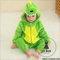 New children’s flannel crawling clothes baby jumpsuit baby pajamas cross-border dinosaur jumpsuit - green