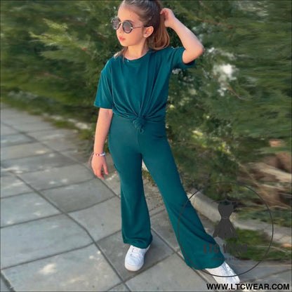 New fashion casual solid color boys and girls suits ins wind t-shirt short-sleeved suits