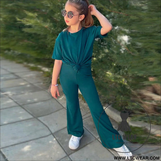 New fashion casual solid color boys and girls suits ins wind t-shirt short-sleeved suits