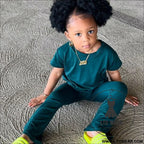 New fashion casual solid color boys and girls suits ins wind t-shirt short-sleeved suits