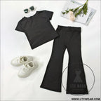 New fashion casual solid color boys and girls suits ins wind t-shirt short-sleeved suits - 90cm / black