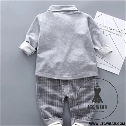 New style two-piece set of stylish spring clothing for small and medium-sized boys men’s baby shirt dress children’s