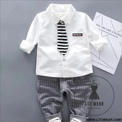 New style two-piece set of stylish spring clothing for small and medium-sized boys men’s baby shirt dress children’s