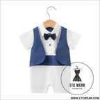 Newborn baby jumpsuit british style short sleeved male baby gentleman one year old dress baby jumpsuit - lt223zf006d