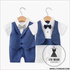 Newborn baby jumpsuit british style short sleeved male baby gentleman one year old dress baby jumpsuit