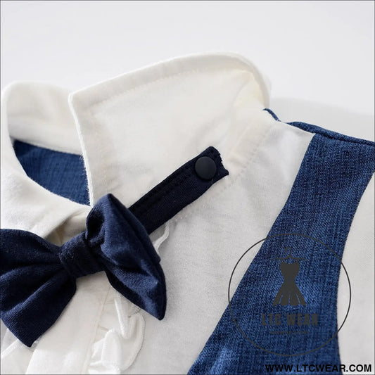 Newborn baby jumpsuit british style short sleeved male baby gentleman one year old dress baby jumpsuit
