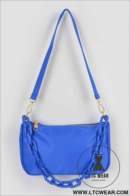 Nylon Shoulder Bag W/acrylic Chain
