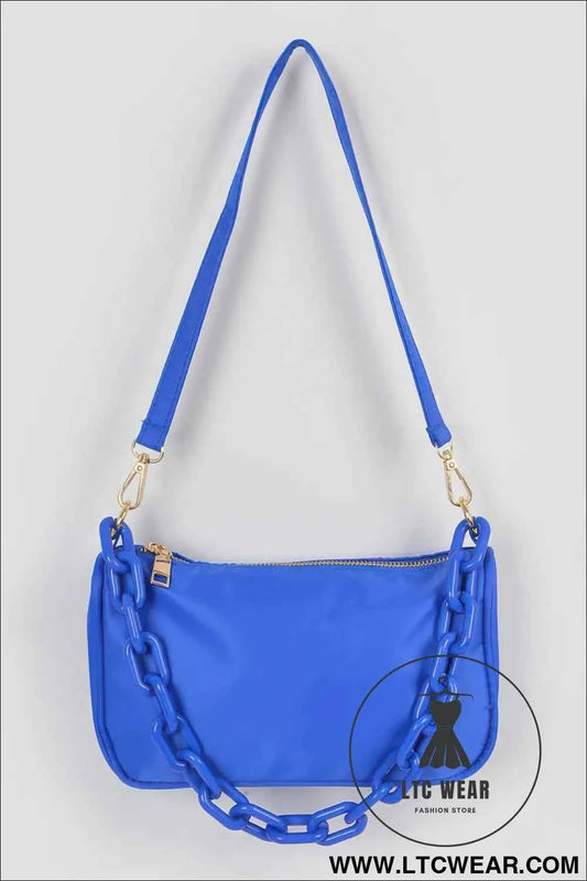 Nylon Shoulder Bag W/acrylic Chain