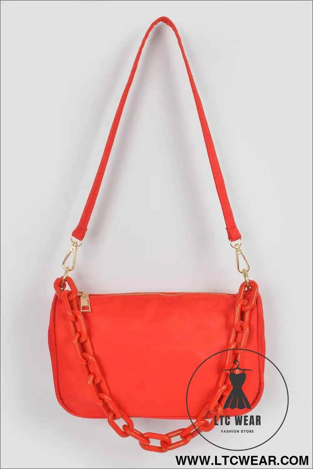 Nylon Shoulder Bag W/acrylic Chain