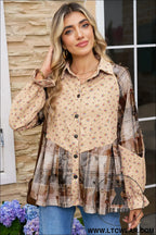 Oatmeal boho floral plaid patchwork waffle knit distressed jacket - jackets