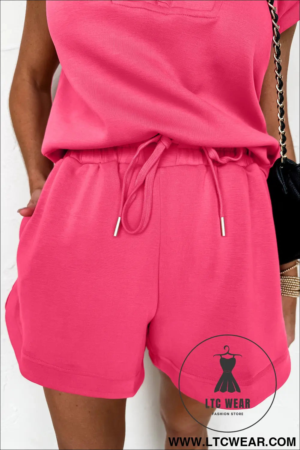 Oatmeal Quarter Zip Sleeveless Top Drawstring Shorts Casual 2pcs Outfit - L.T.C Wear Online Fashion Store