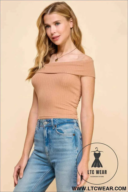 Off Shoulder Ribbed Top