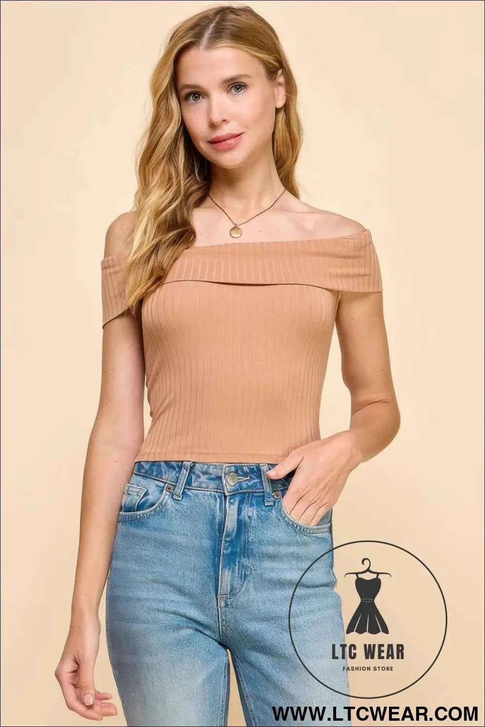 Off Shoulder Ribbed Top