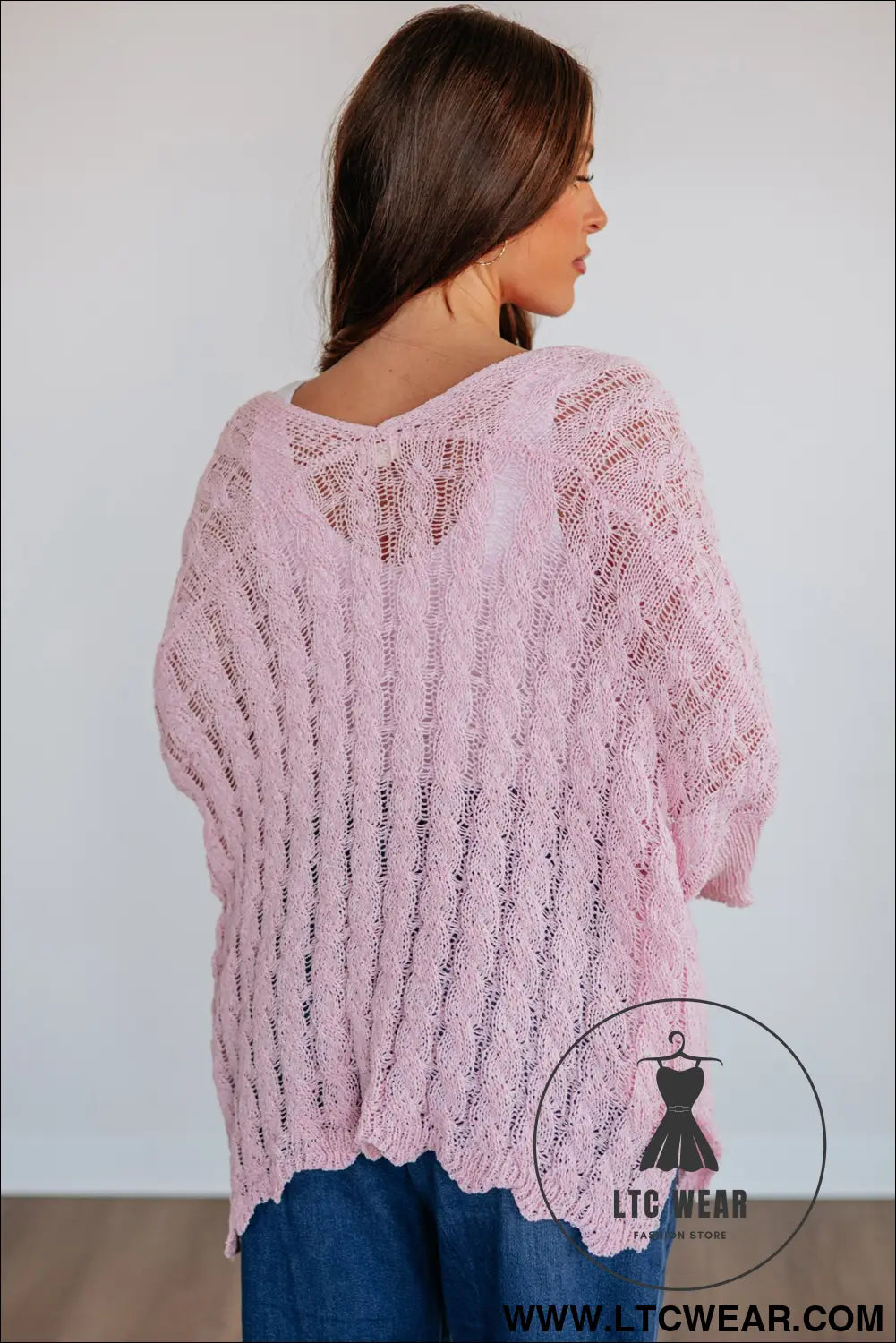 Old Rose Hollowed Pattern Knit Drop Shoulder Open Sweater Cardigan - L.T.C Wear Online Fashion Store