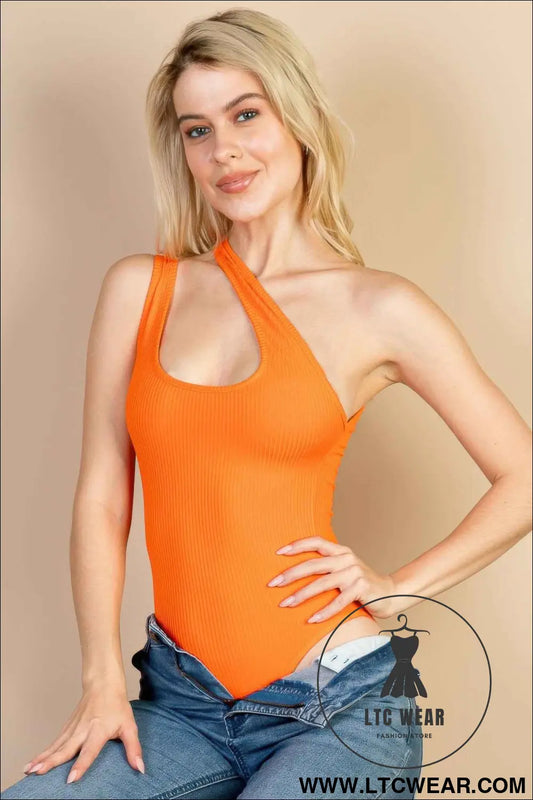 One Shoulder Cut Out Rib Knit Bodysuit