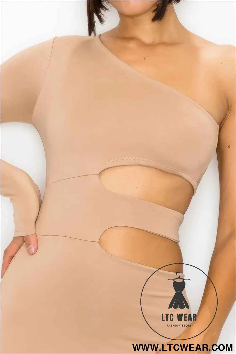 One Shoulder Maxi Dress With Waist Cut