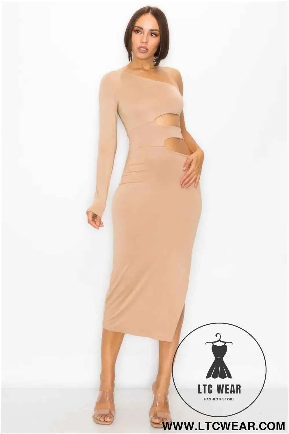 One Shoulder Maxi Dress With Waist Cut