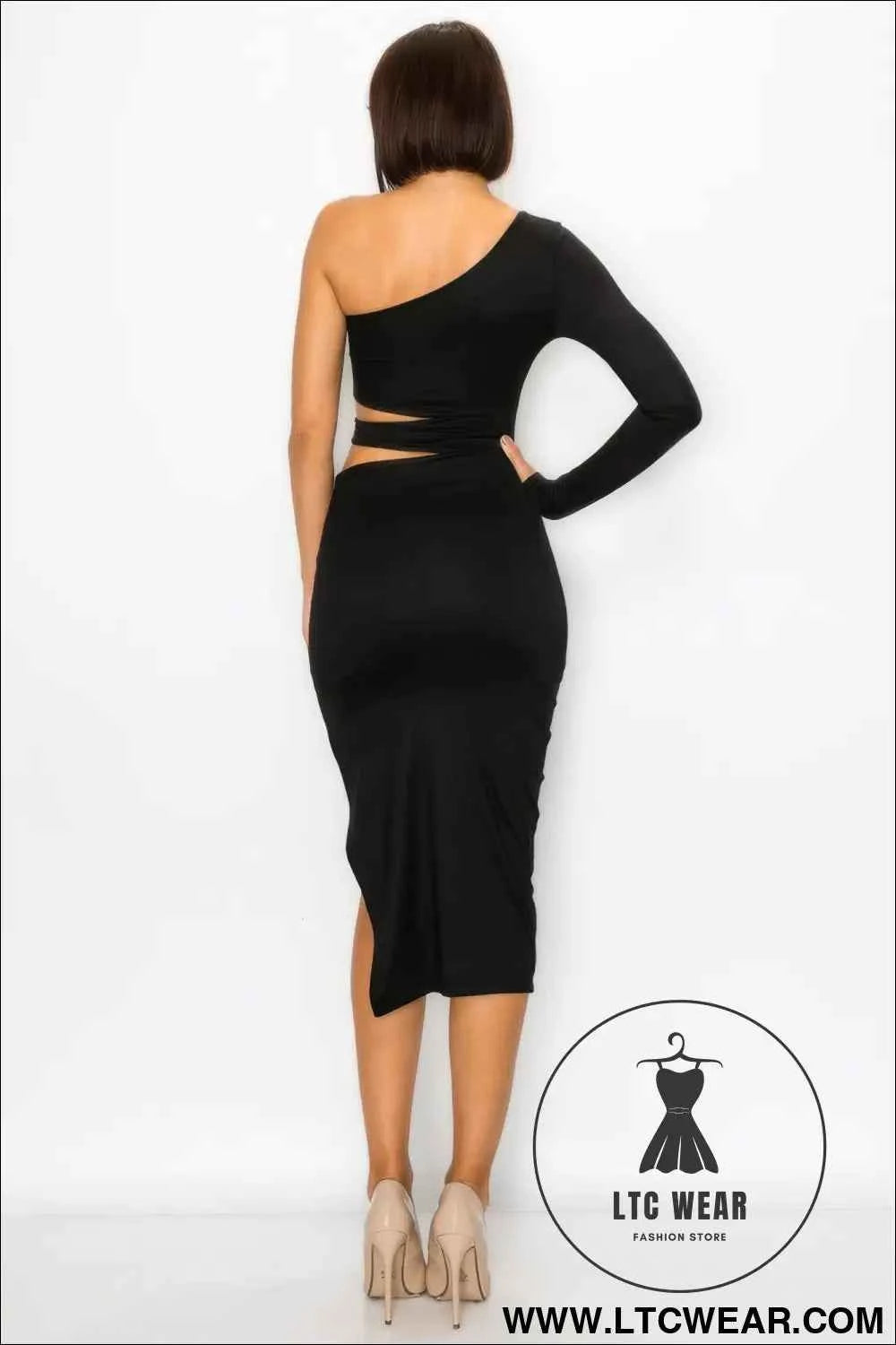 One Shoulder Maxi Dress With Waist Cut