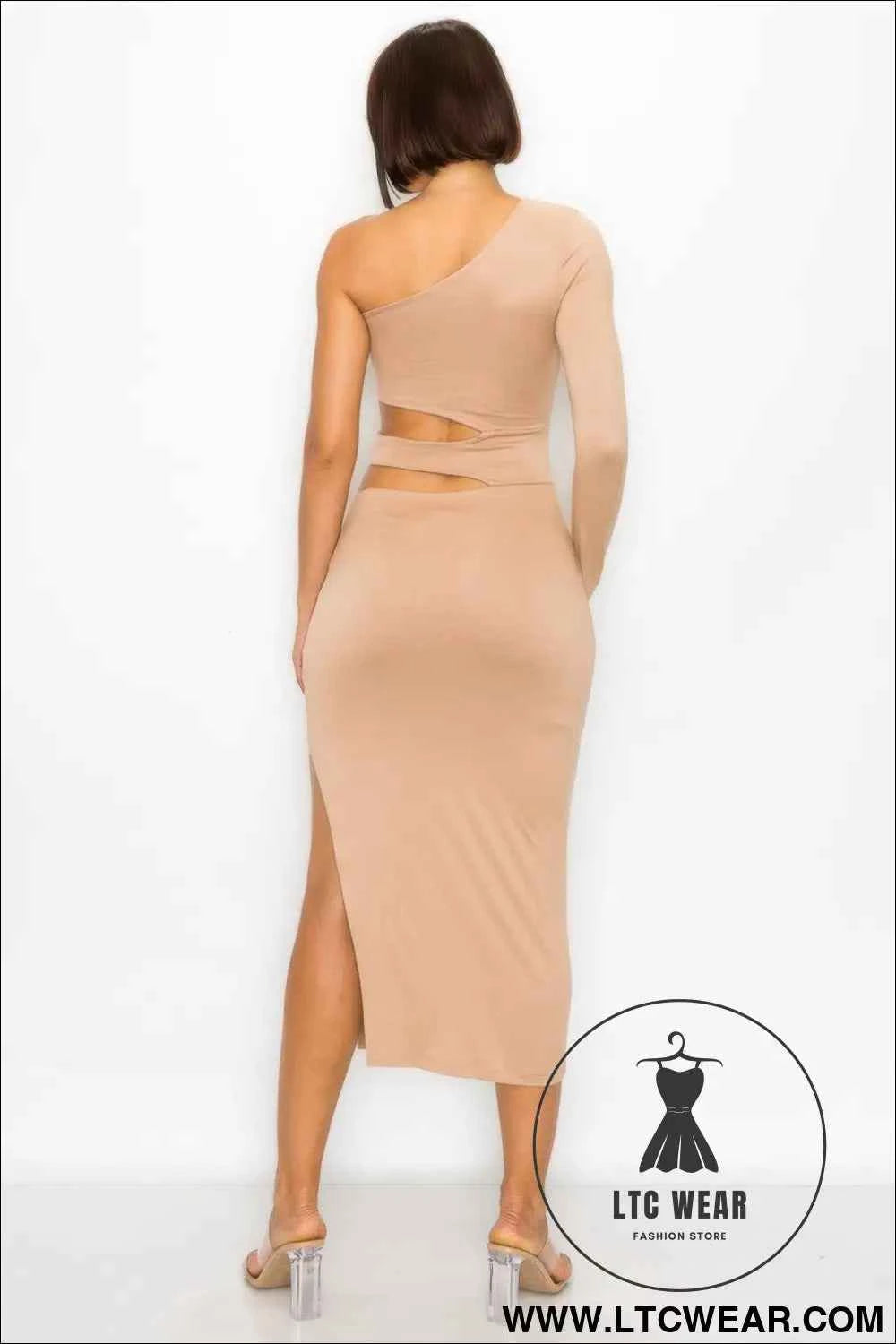 One Shoulder Maxi Dress With Waist Cut