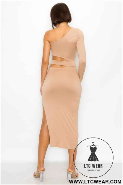 One Shoulder Maxi Dress With Waist Cut