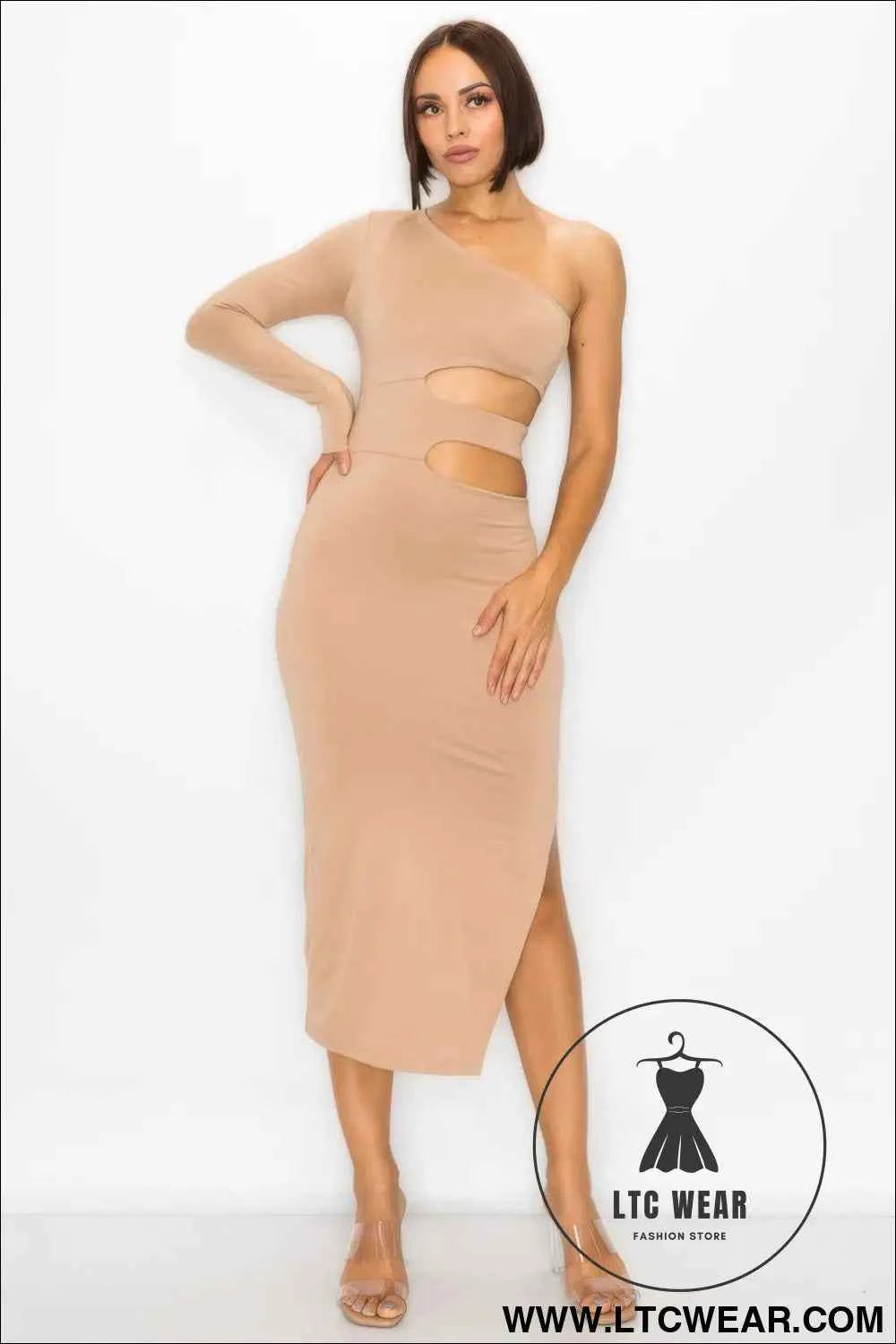One Shoulder Maxi Dress With Waist Cut