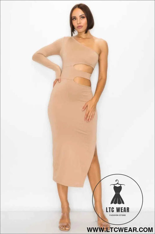 One Shoulder Maxi Dress With Waist Cut