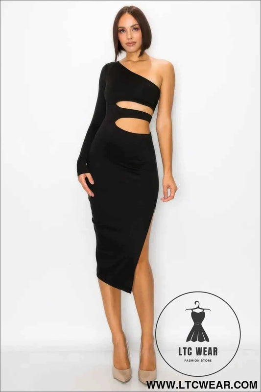 One Shoulder Maxi Dress With Waist Cut