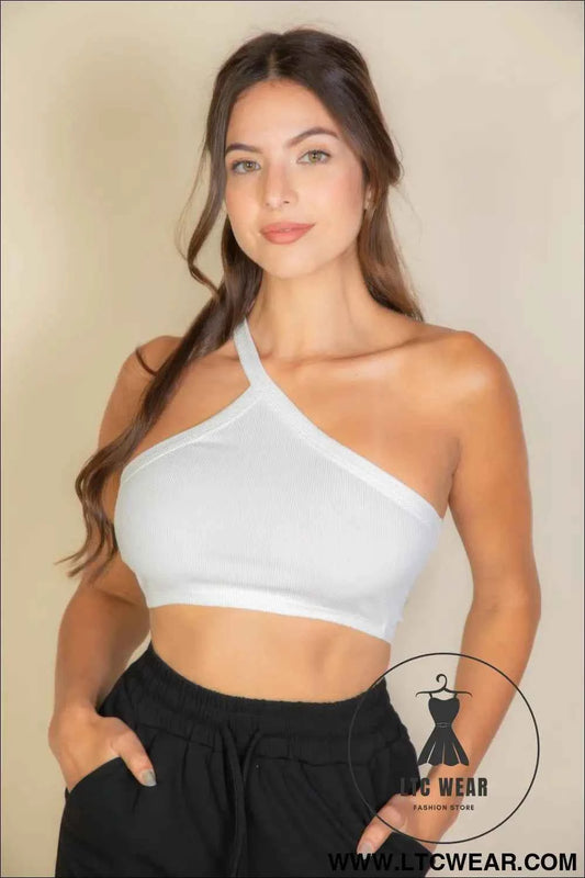 One Shoulder Ribbed Cropped Top