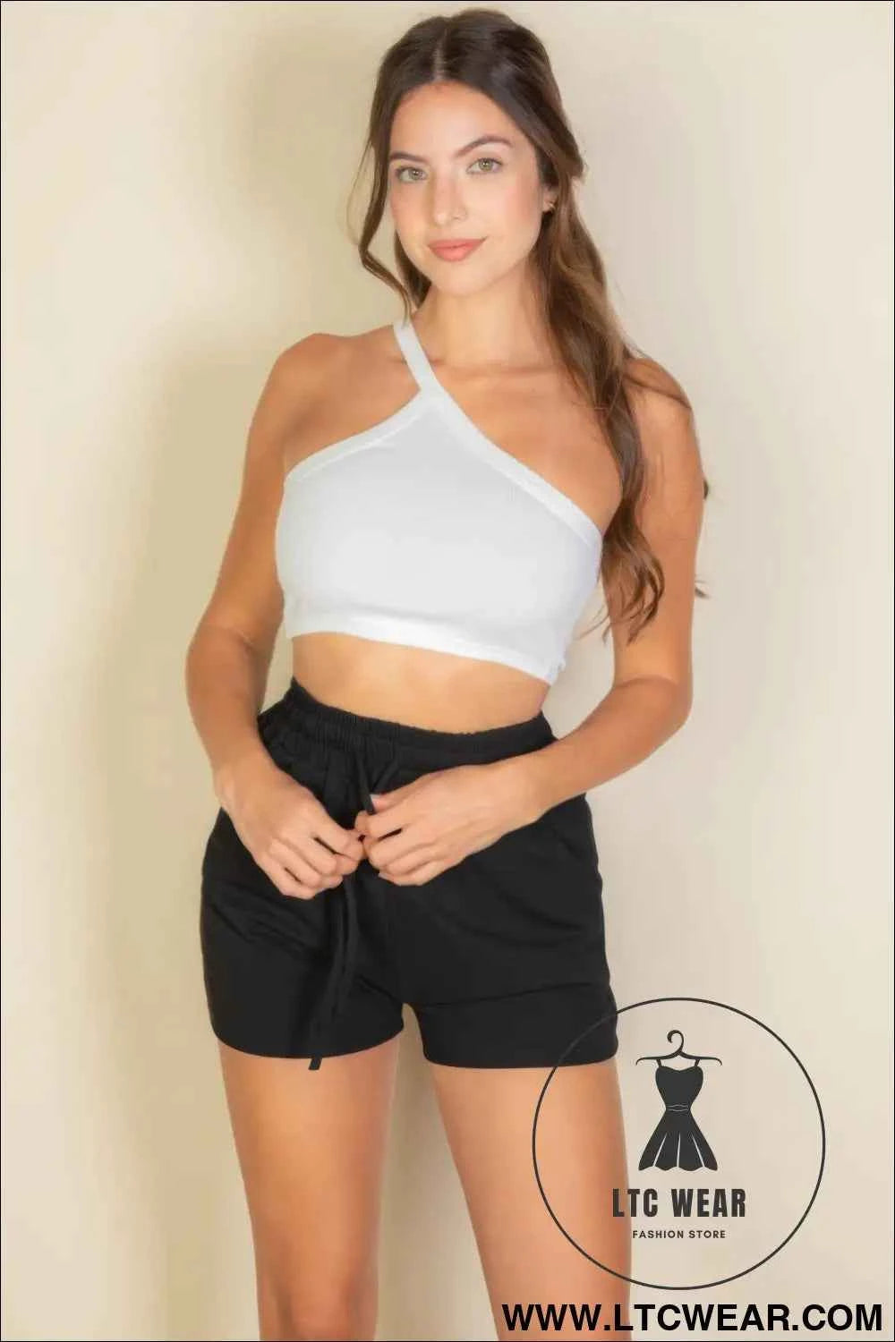 One Shoulder Ribbed Cropped Top