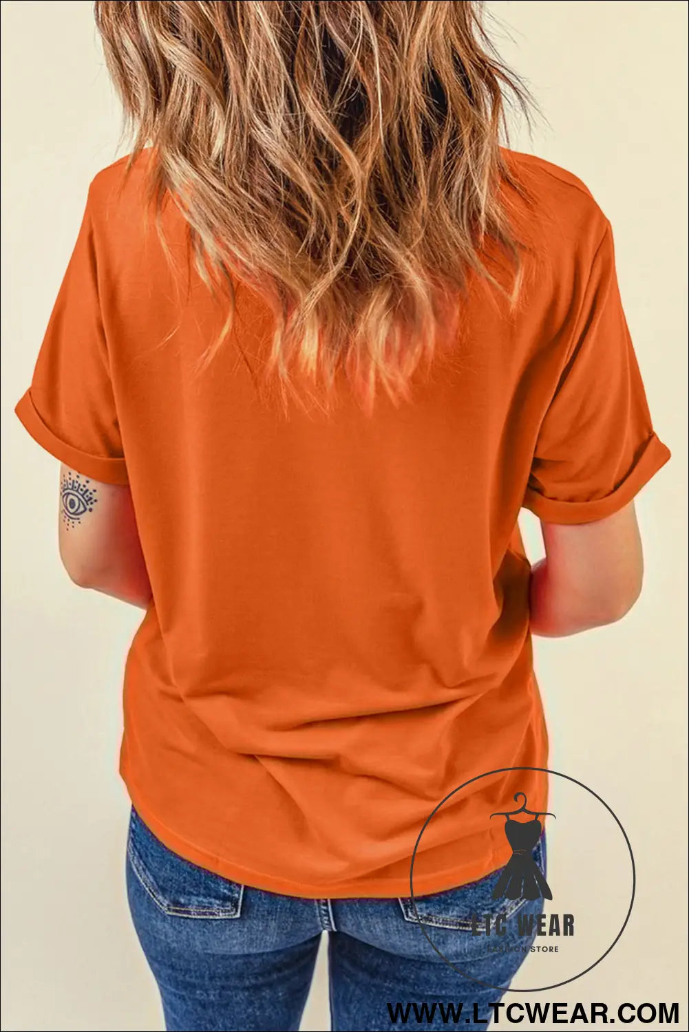 Orange casual pumpkin embroidered round neck t-shirt - graphic tees
