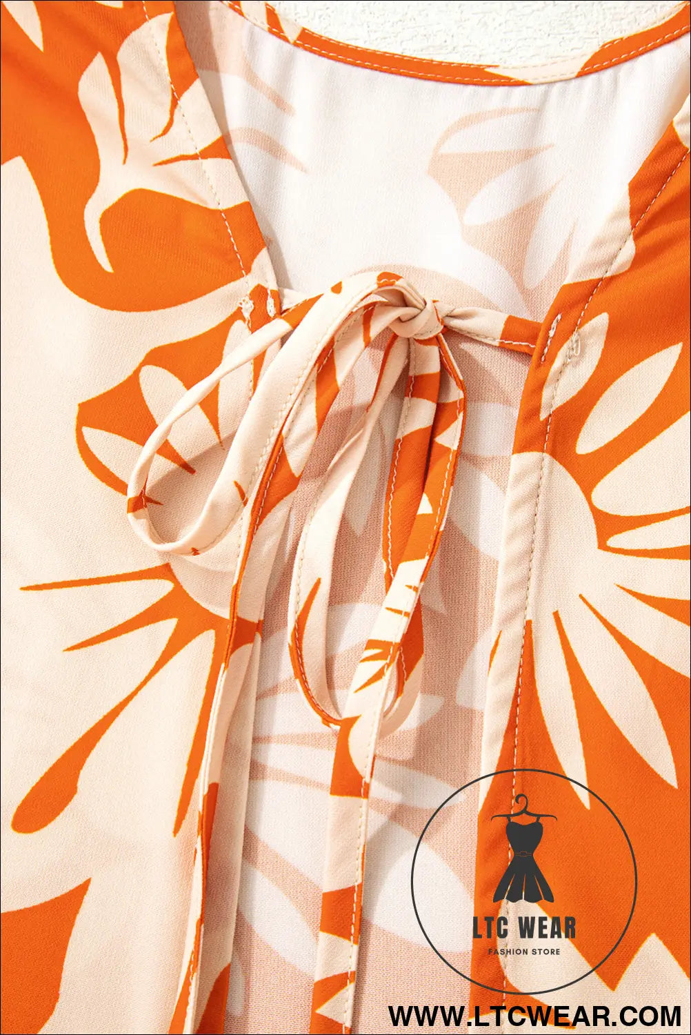 Orange Floral Print Knotted Backless Long Sleeve Blouse - L.T.C Wear Online Fashion Store