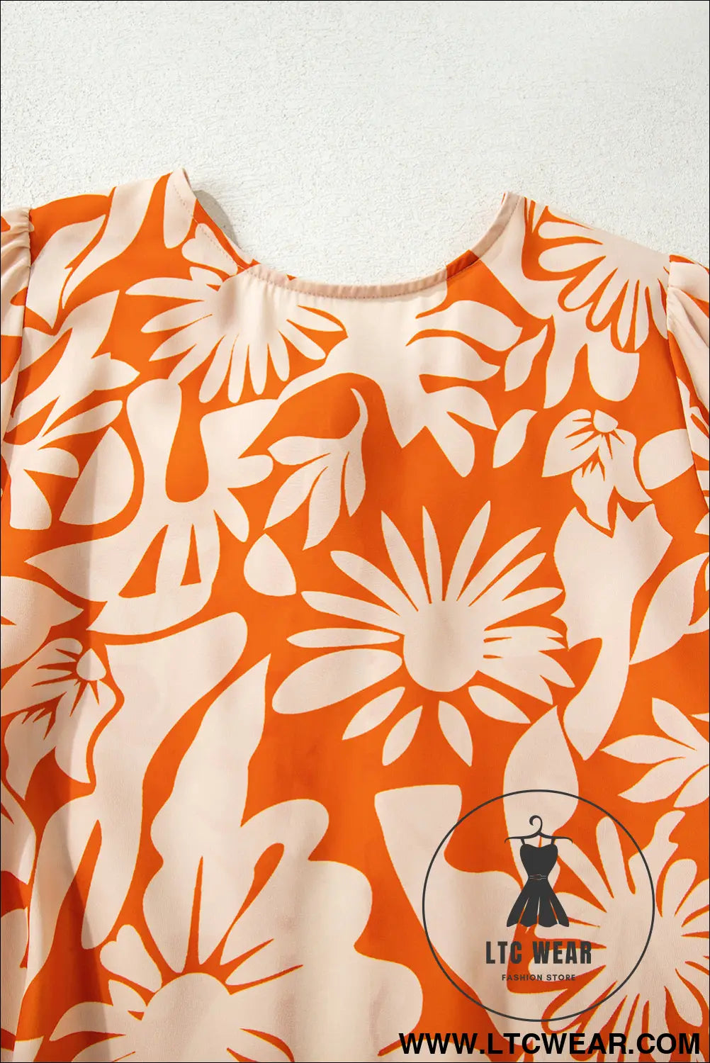 Orange Floral Print Knotted Backless Long Sleeve Blouse - L.T.C Wear Online Fashion Store