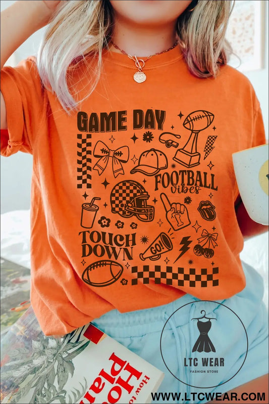 Orange Football Game Day Graphic Short Sleeve T Shirt